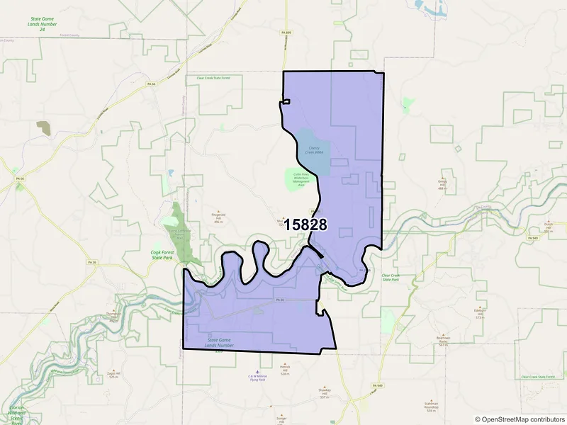 Map of ZIP Code 15828 — Clarington, PA