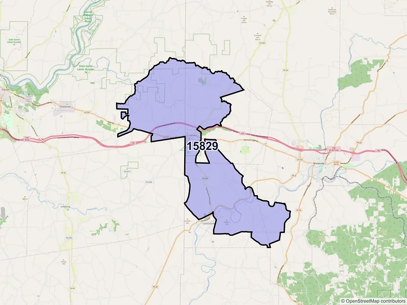 Map of ZIP Code 15829 — Corsica, PA