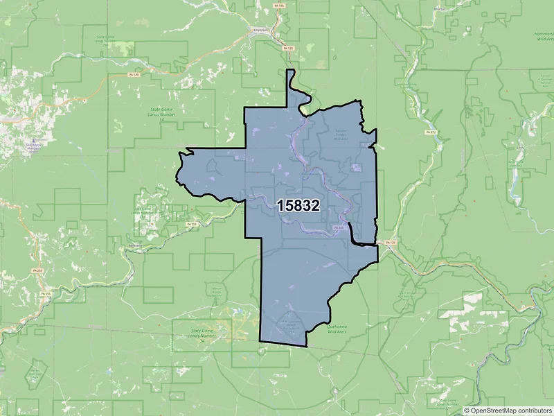 Map of ZIP Code 15832 — Driftwood, PA