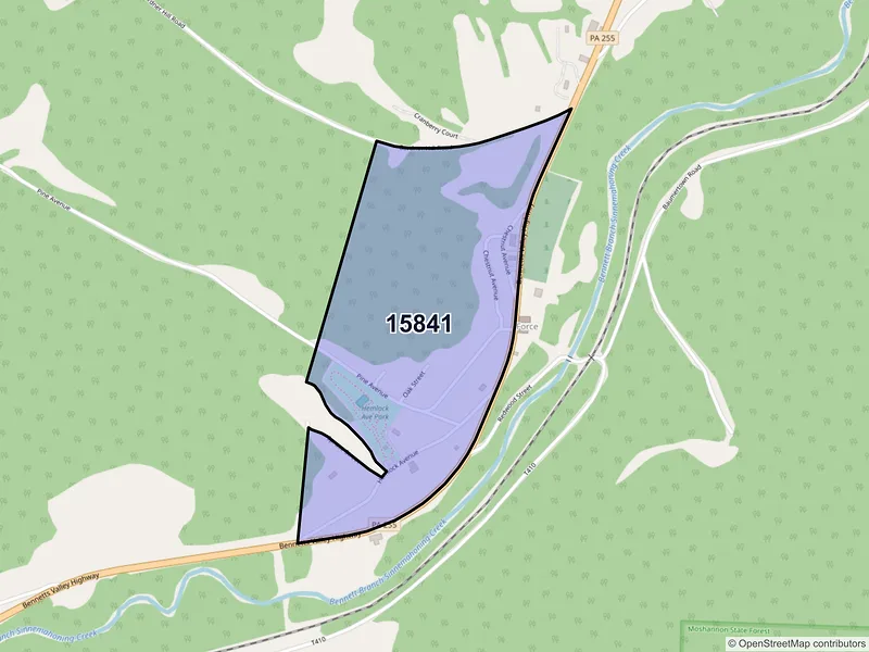 Map of Force, Pennsylvania and ZIP codes