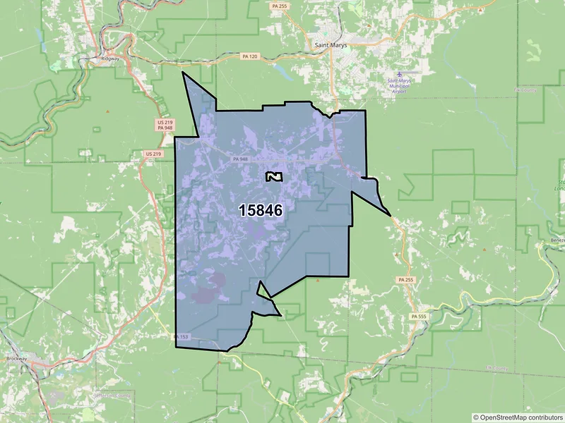 Map of Kersey, Pennsylvania and ZIP codes