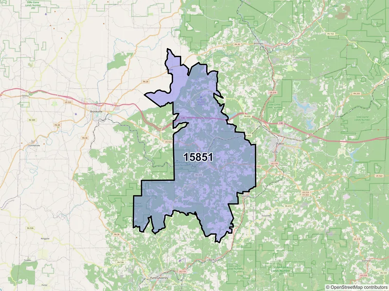 Map of ZIP Code 15851 — Reynoldsville, PA