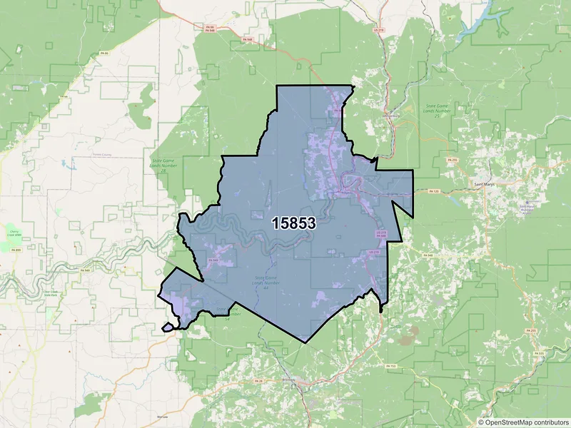 Map of ZIP Code 15853 — Ridgway, PA