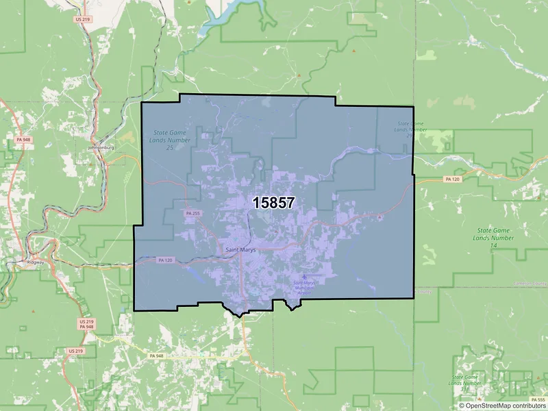 Map of ZIP Code 15857 — Saint Marys, PA
