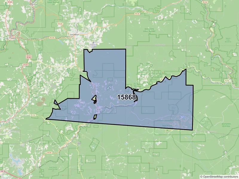 Map of ZIP Code 15868 — Weedville, PA