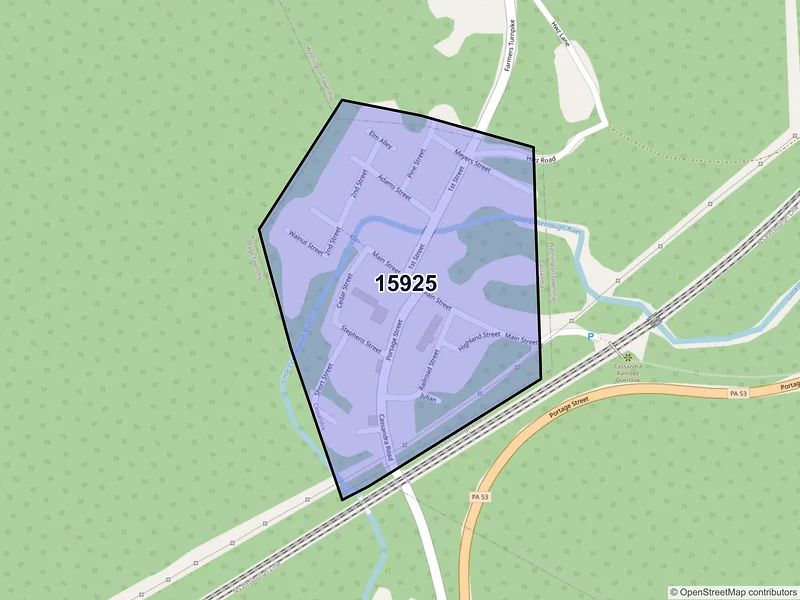 Map of Cassandra, Pennsylvania and ZIP codes