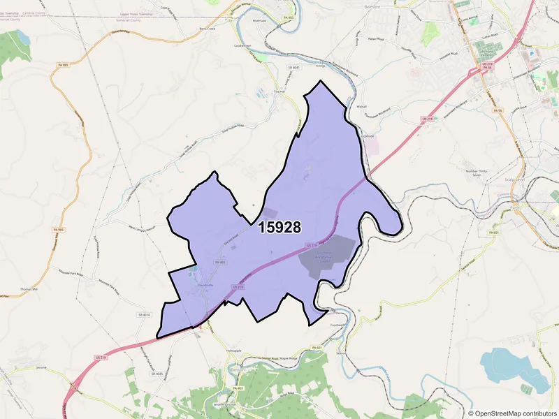 Map of ZIP Code 15928 — Davidsville, PA
