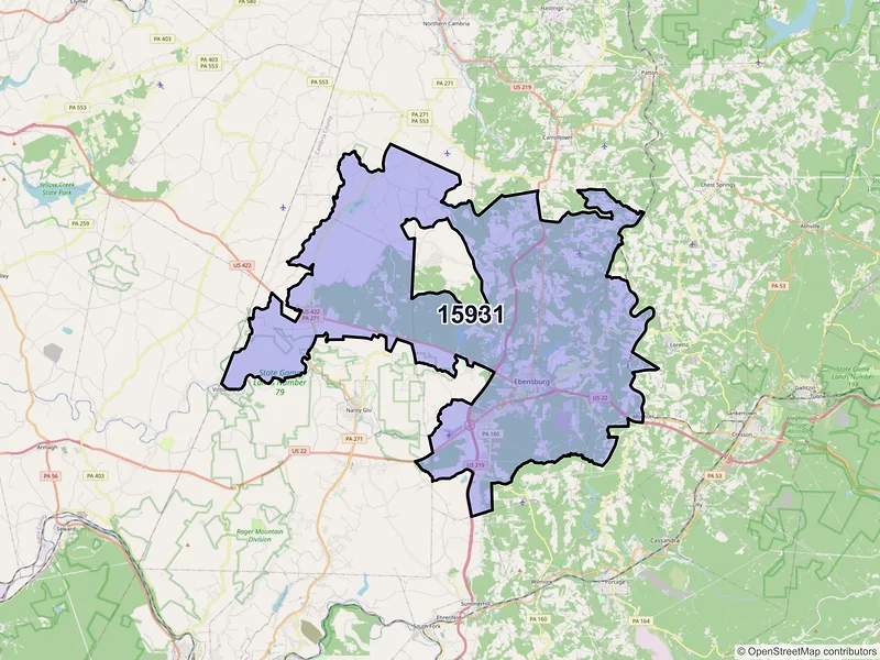 Map of ZIP Code 15931 — Ebensburg, PA