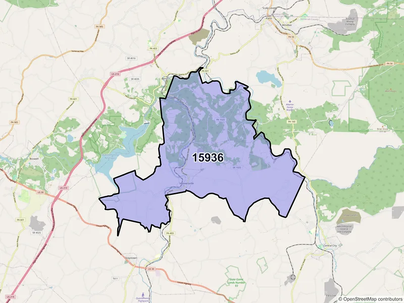 Map of Hooversville, Pennsylvania and ZIP codes
