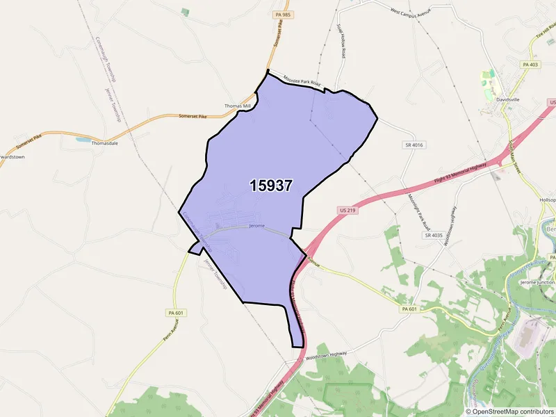 Map of Jerome, Pennsylvania and ZIP codes