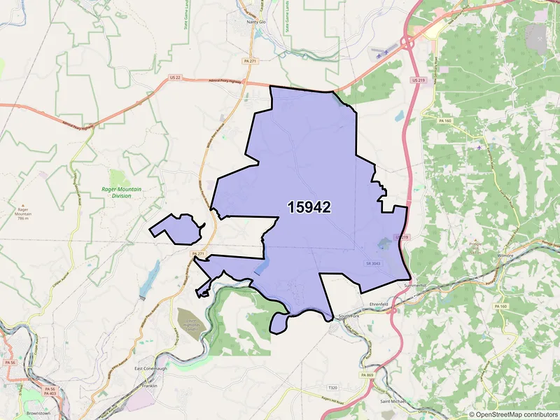 Map of ZIP Code 15942 — Mineral Point, PA