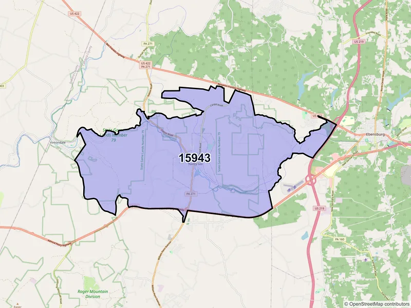 Map of ZIP Code 15943 — Nanty Glo, PA