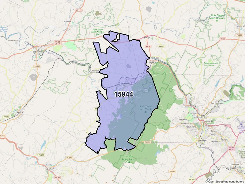 Map of New Florence, Pennsylvania and ZIP codes