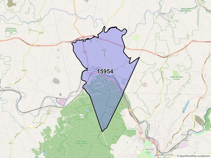 Map of ZIP Code 15954 — Seward, PA