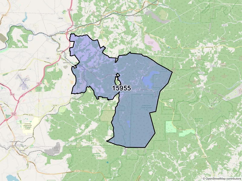 Map of ZIP Code 15955 — Sidman, PA