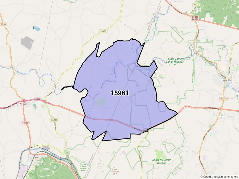 Map of ZIP Code 15961 — Vintondale, PA