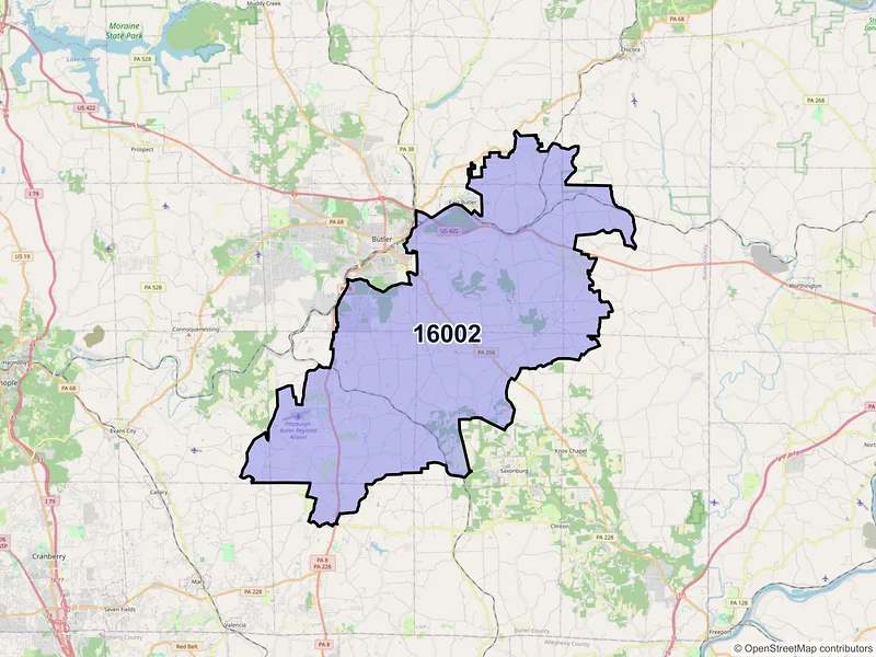 Map of ZIP Code 16002 — Butler, PA