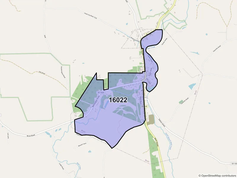 Map of Bruin, Pennsylvania and ZIP codes