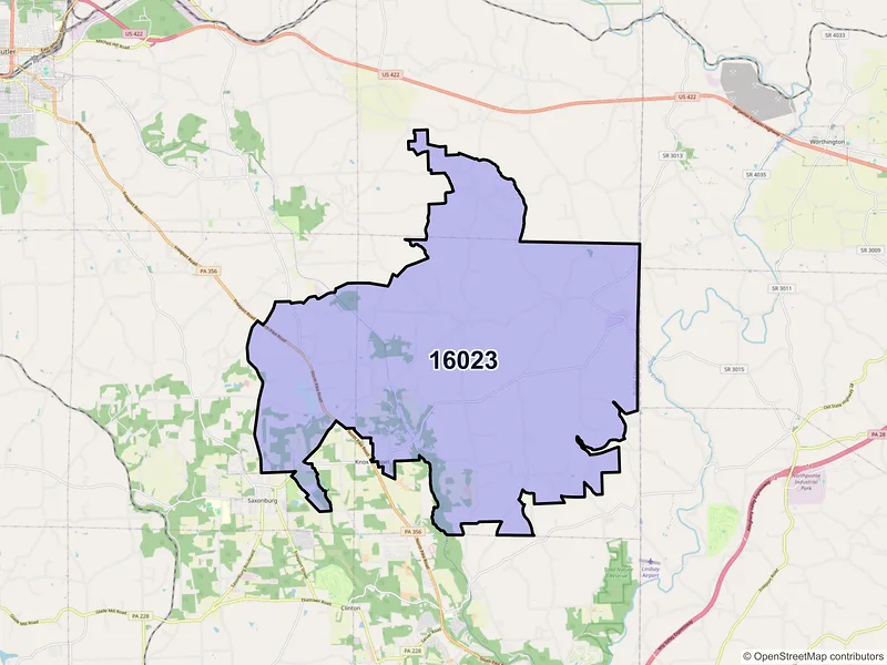 Map of ZIP Code 16023 — Cabot, PA