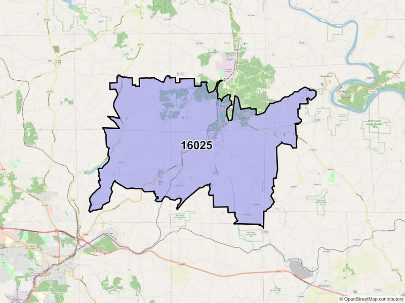 Map of ZIP Code 16025 — Chicora, PA