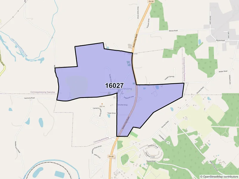 Map of Connoquenessing, Pennsylvania and ZIP codes