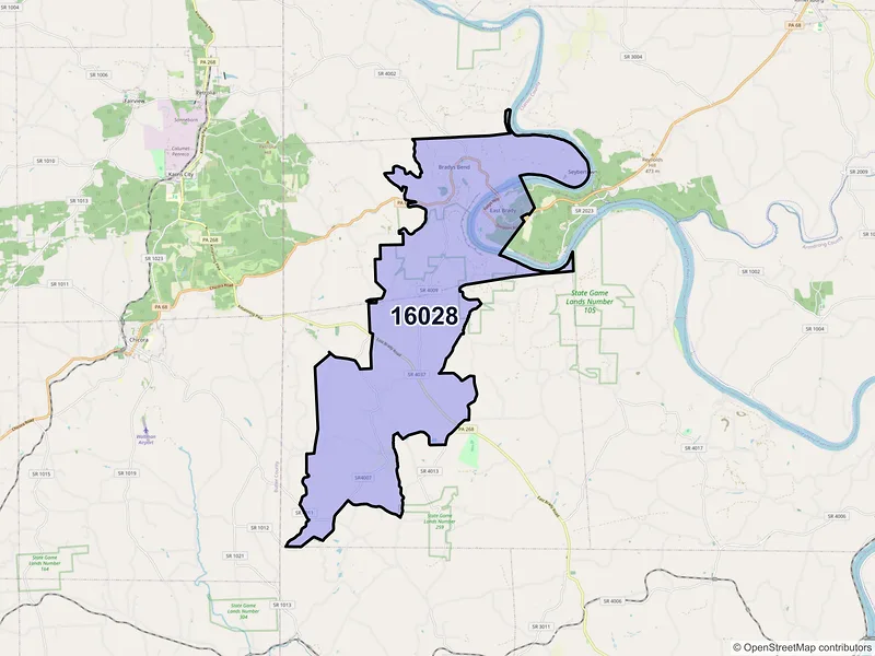 Map of ZIP Code 16028 — East Brady, PA