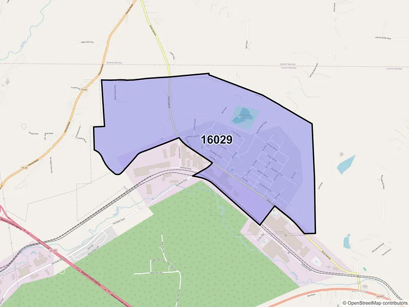 Map of East Butler, Pennsylvania and ZIP codes