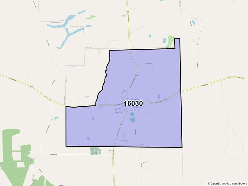 Map of Eau Claire, Pennsylvania and ZIP codes