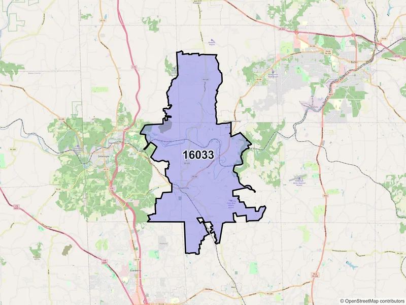 Map of Evans City, Pennsylvania and ZIP codes