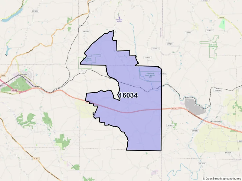 Map of Fenelton, Pennsylvania and ZIP codes