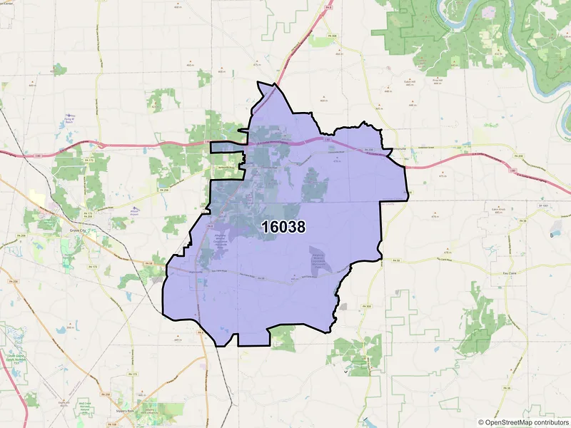 Map of ZIP Code 16038 — Harrisville, PA