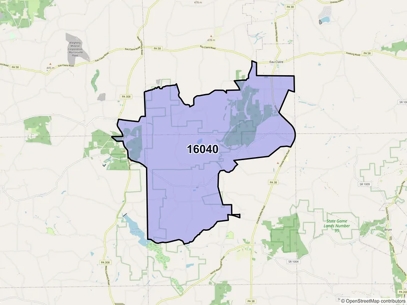 Map of Hilliards, Pennsylvania and ZIP codes
