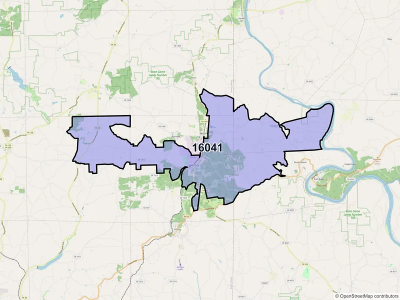 Map of ZIP Code 16041 — Karns City, PA