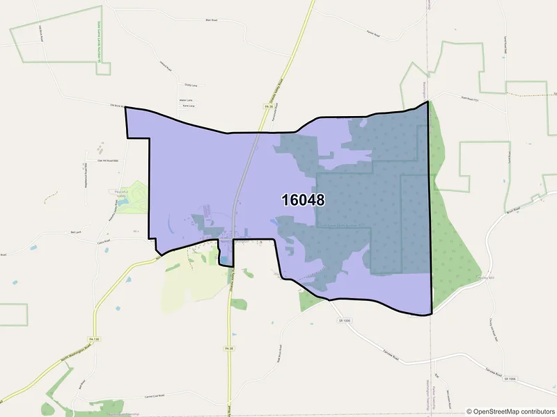 Map of North Washington, Pennsylvania and ZIP codes