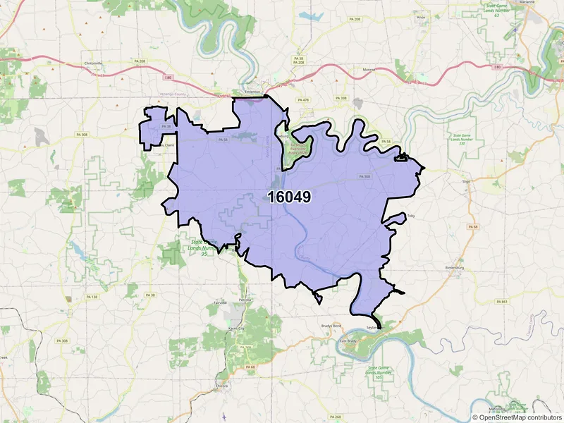 Map of ZIP Code 16049 — Parker, PA