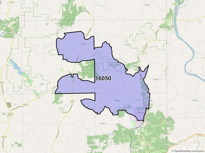 Map of Petrolia, Pennsylvania and ZIP codes