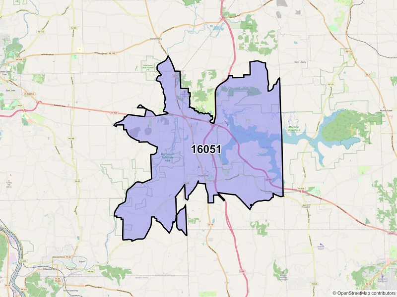 Map of Portersville, Pennsylvania and ZIP codes