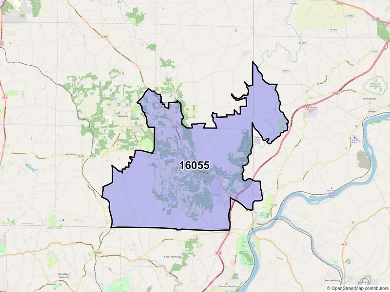 Map of ZIP Code 16055 — Sarver, PA