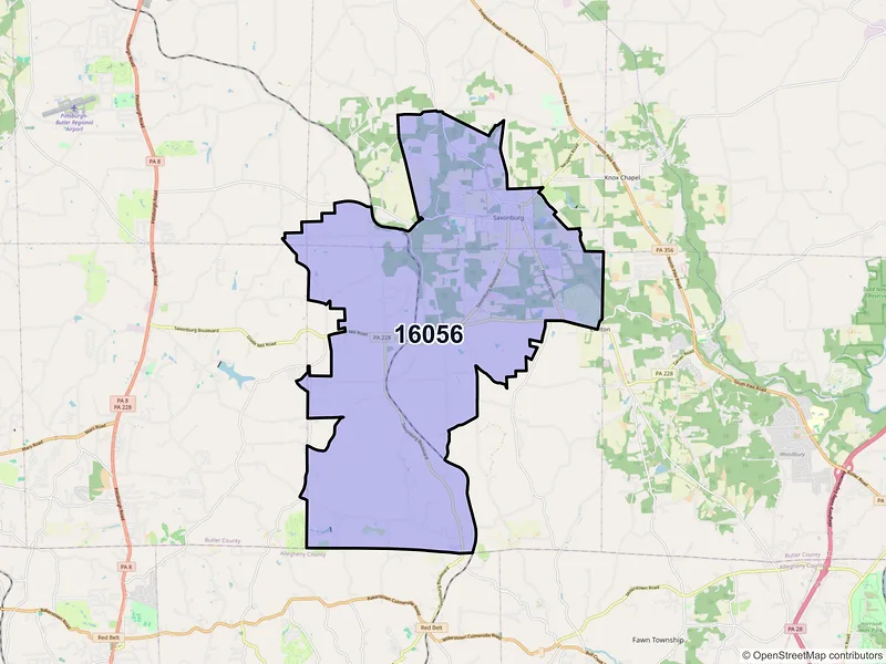 Map of ZIP Code 16056 — Saxonburg, PA