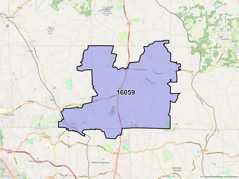 Map of ZIP Code 16059 — Valencia, PA