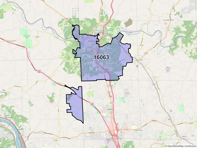 Map of ZIP Code 16063 — Zelienople, PA