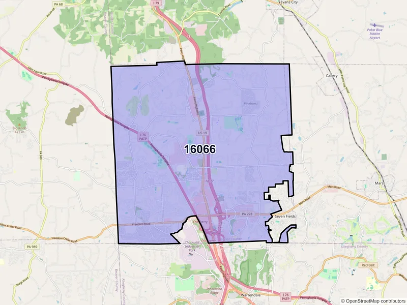 Map of Cranberry Township, Pennsylvania and ZIP codes