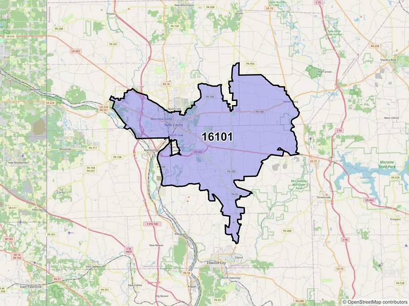 Map of ZIP Code 16101 — New Castle, PA