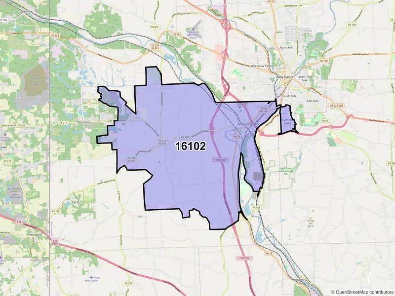 Map of ZIP Code 16102 — New Castle, PA