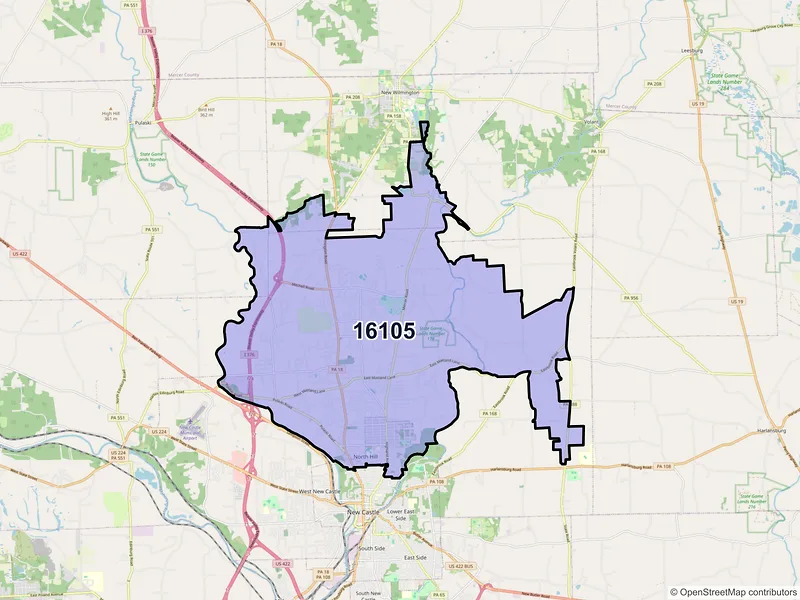Map of ZIP Code 16105 — New Castle, PA