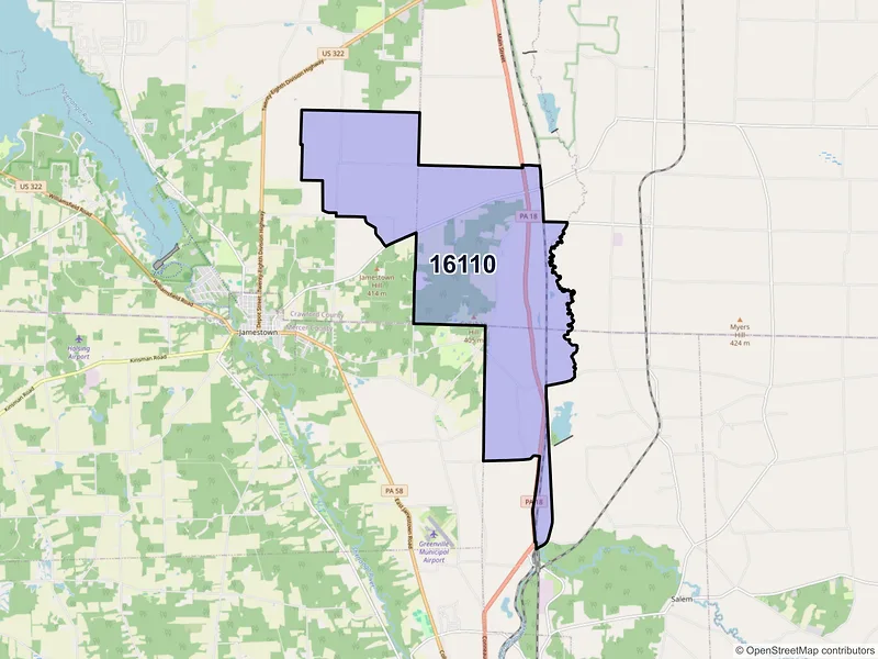 Map of ZIP Code 16110 — Adamsville, PA
