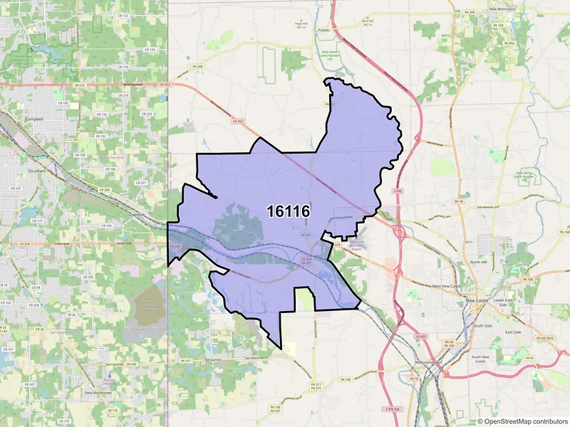 Map of Edinburg, Pennsylvania and ZIP codes