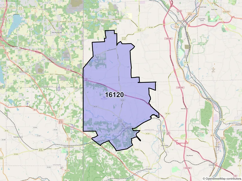 Map of ZIP Code 16120 — Enon Valley, PA