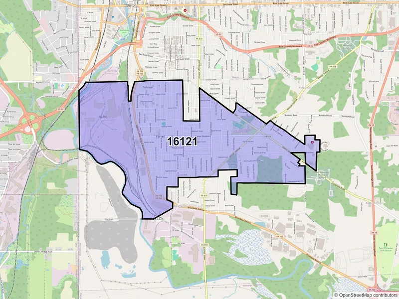 Map of Farrell, Pennsylvania and ZIP codes