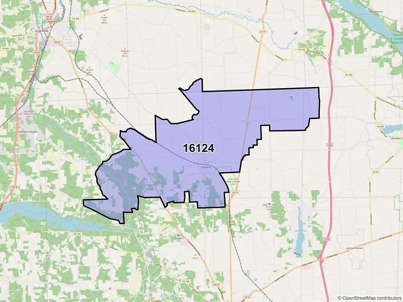 Map of Fredonia, Pennsylvania and ZIP codes